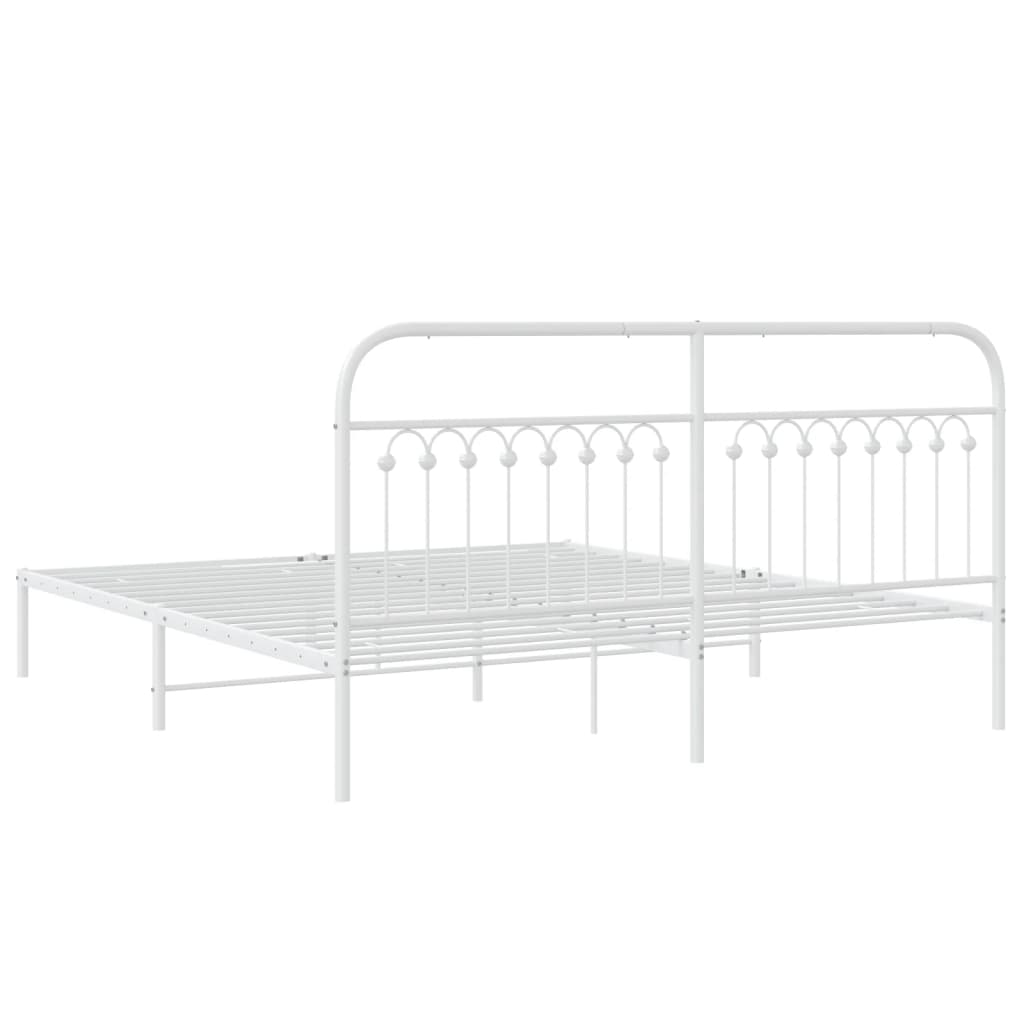 Cadre de lit métal sans matelas et tête de lit blanc 183x203 cm