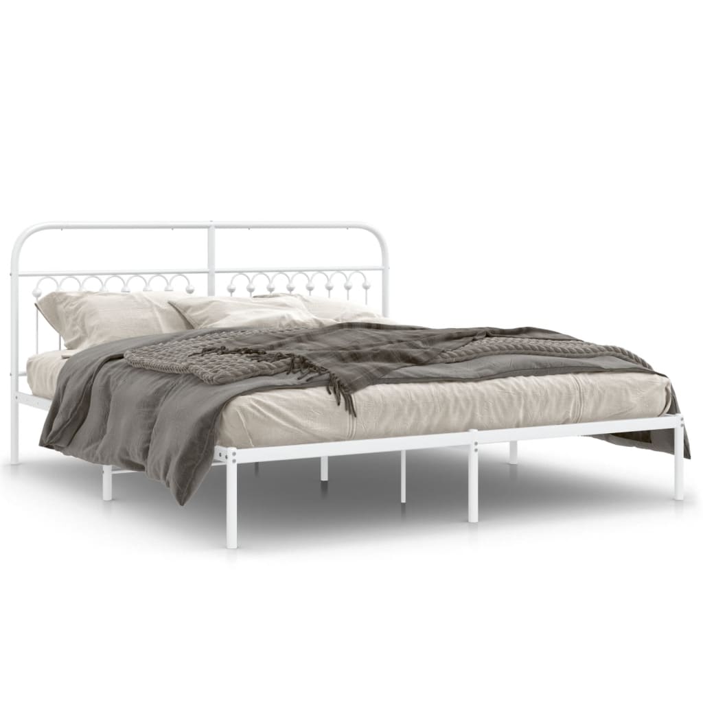 Cadre de lit métal sans matelas et tête de lit blanc 183x213 cm