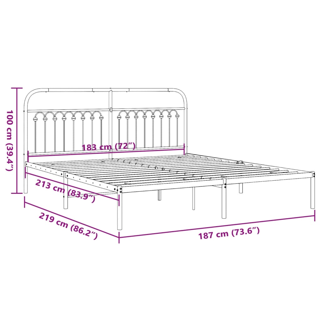 Cadre de lit métal sans matelas et tête de lit blanc 183x213 cm