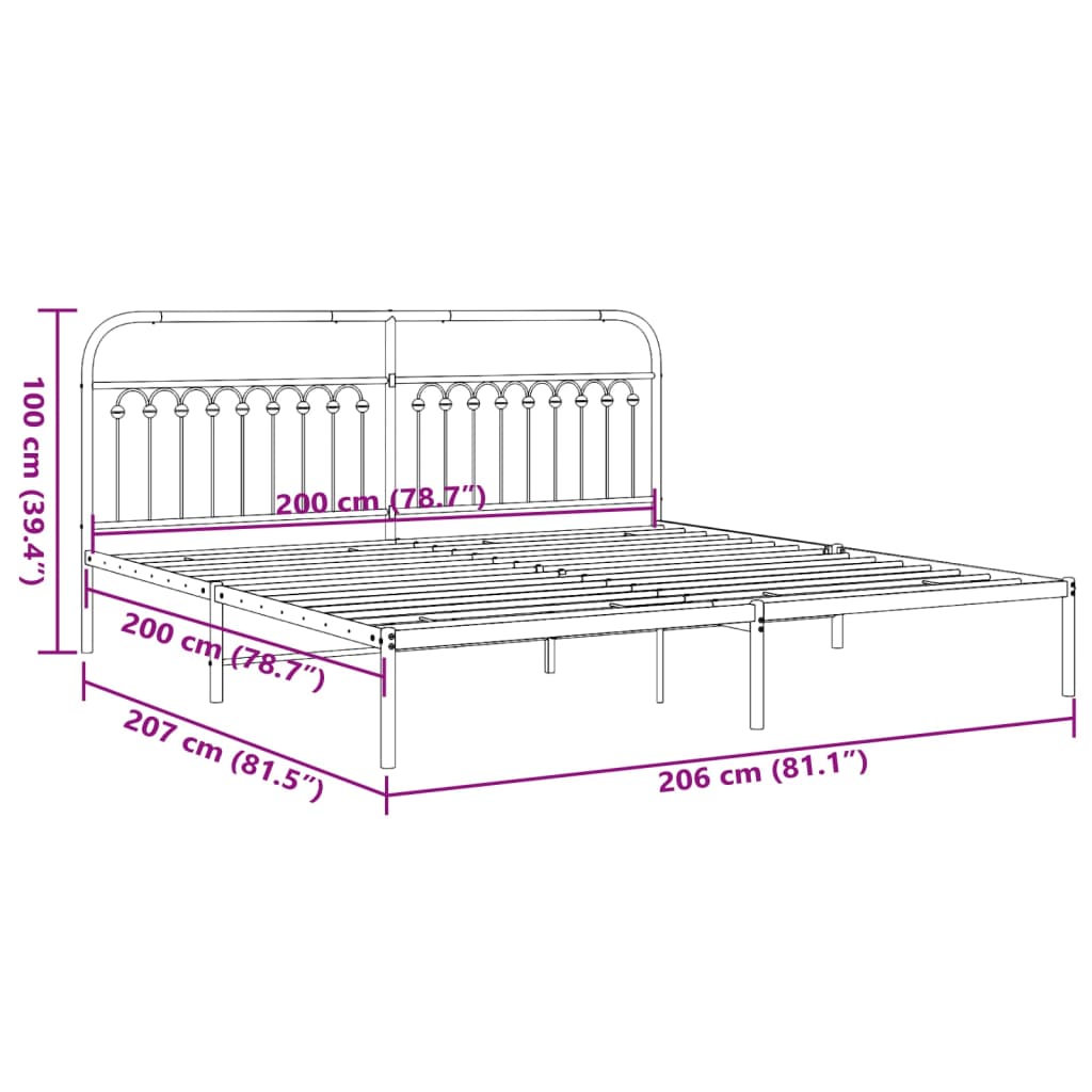 Cadre de lit métal sans matelas et tête de lit blanc 200x200 cm