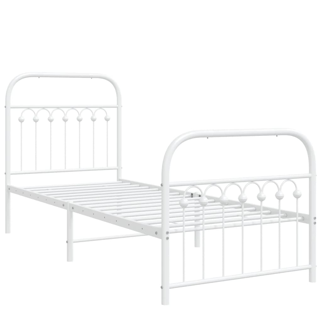 Cadre de lit métal sans matelas avec pied de lit blanc 75x190cm