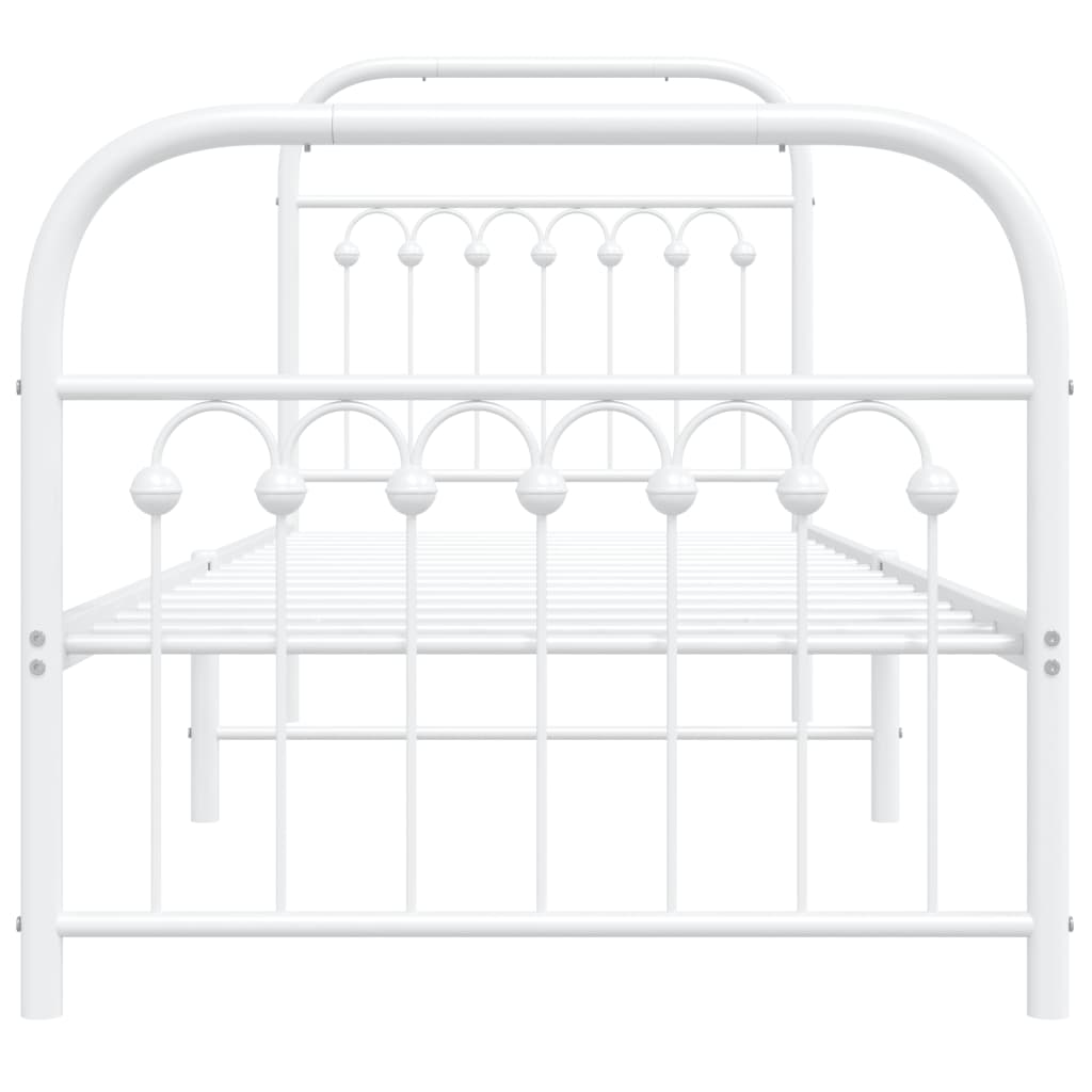 Cadre de lit métal sans matelas avec pied de lit blanc 75x190cm