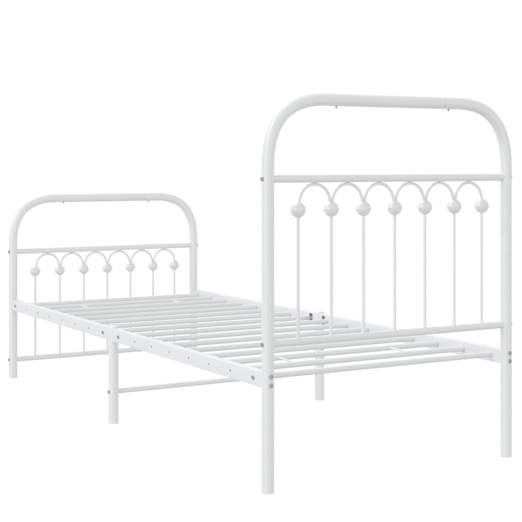 Cadre de lit métal sans matelas avec pied de lit blanc 75x190cm