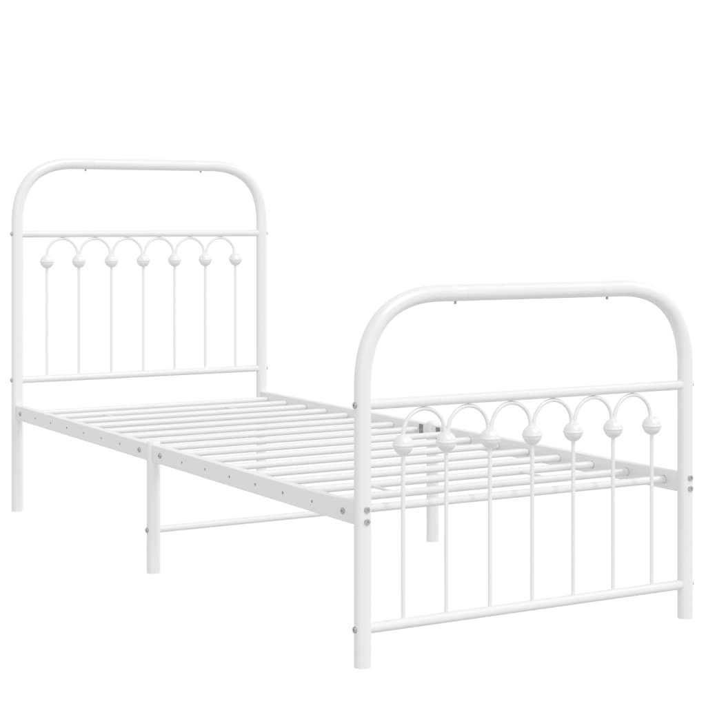 Cadre de lit métal sans matelas avec pied de lit blanc 80x200cm