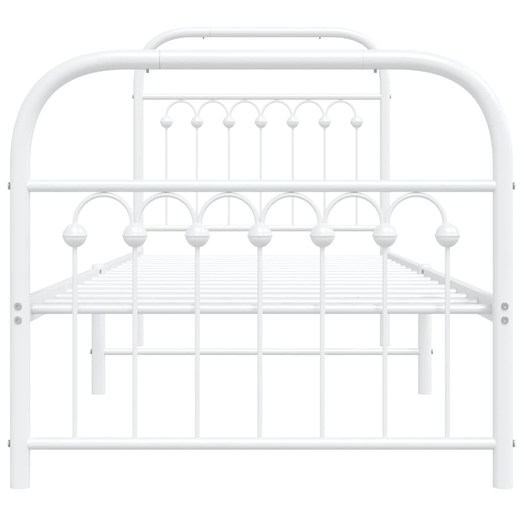 Cadre de lit métal sans matelas avec pied de lit blanc 80x200cm