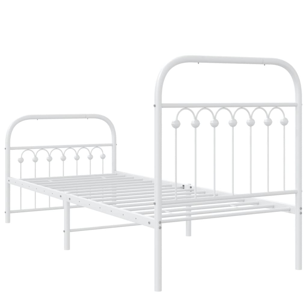 Cadre de lit métal sans matelas avec pied de lit blanc 80x200cm