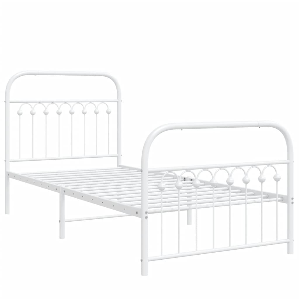 Cadre de lit métal sans matelas avec pied de lit blanc 90x190cm