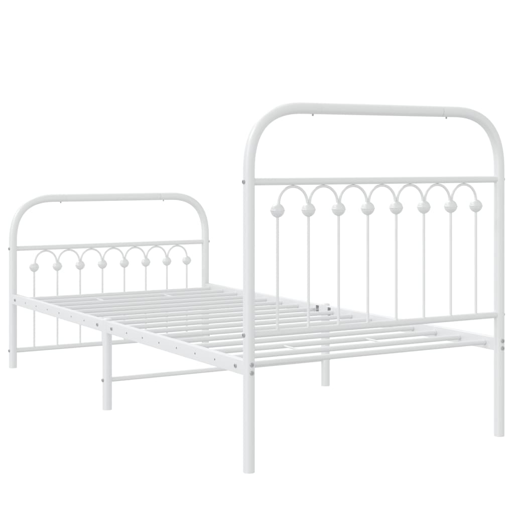 Cadre de lit métal sans matelas avec pied de lit blanc 90x190cm