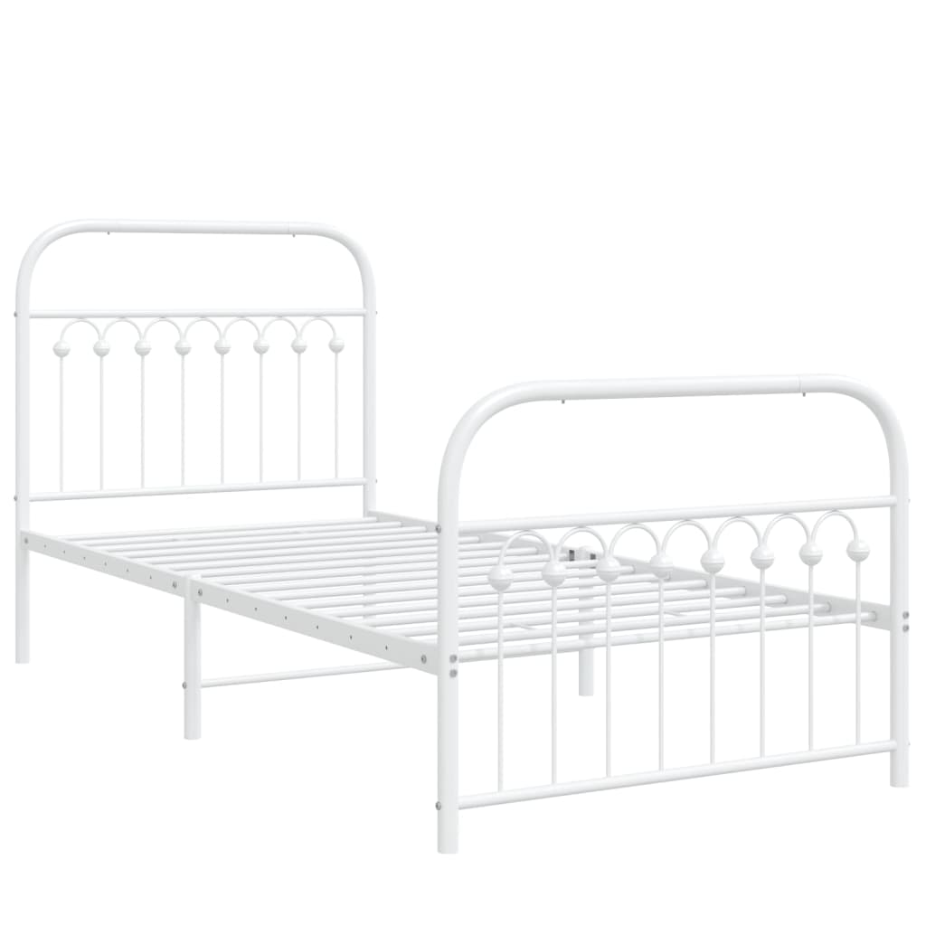 Cadre de lit métal sans matelas avec pied de lit blanc 90x200cm