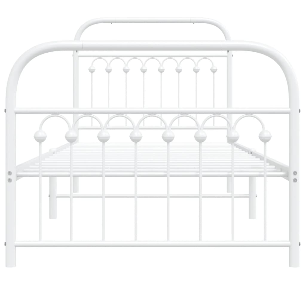 Cadre de lit métal sans matelas avec pied de lit blanc 90x200cm