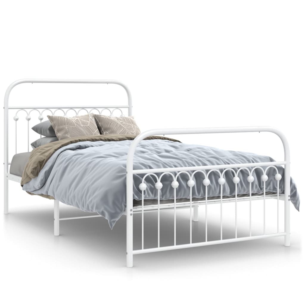 Cadre de lit métal sans matelas et pied de lit blanc 107x203 cm