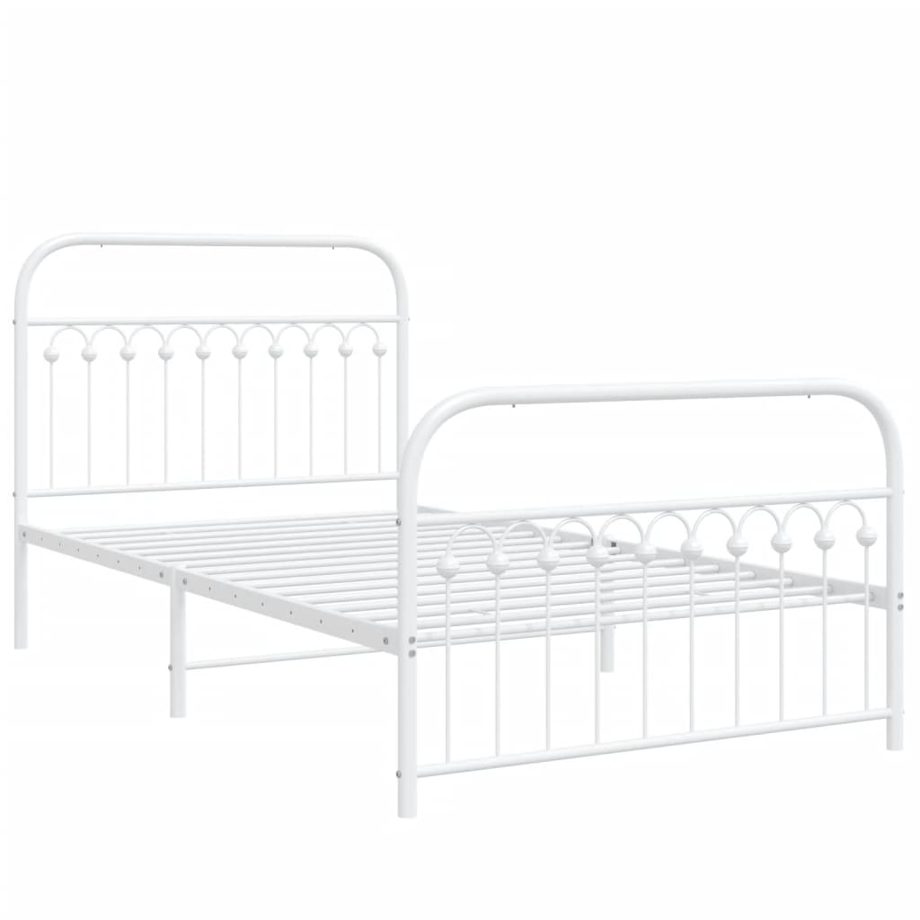 Cadre de lit métal sans matelas et pied de lit blanc 107x203 cm