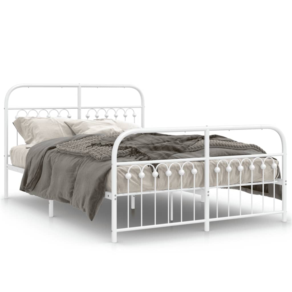 Cadre de lit métal sans matelas et pied de lit blanc 137x190 cm