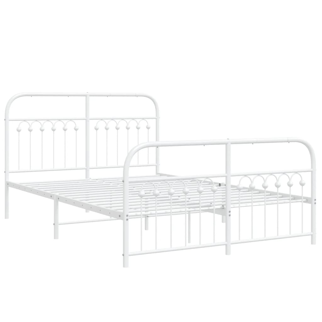 Cadre de lit métal sans matelas et pied de lit blanc 137x190 cm