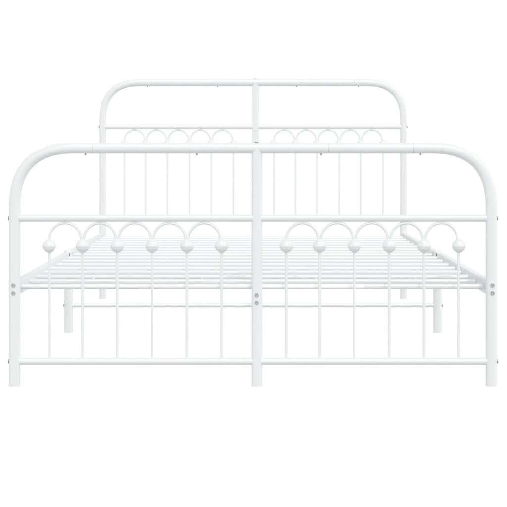 Cadre de lit métal sans matelas et pied de lit blanc 137x190 cm