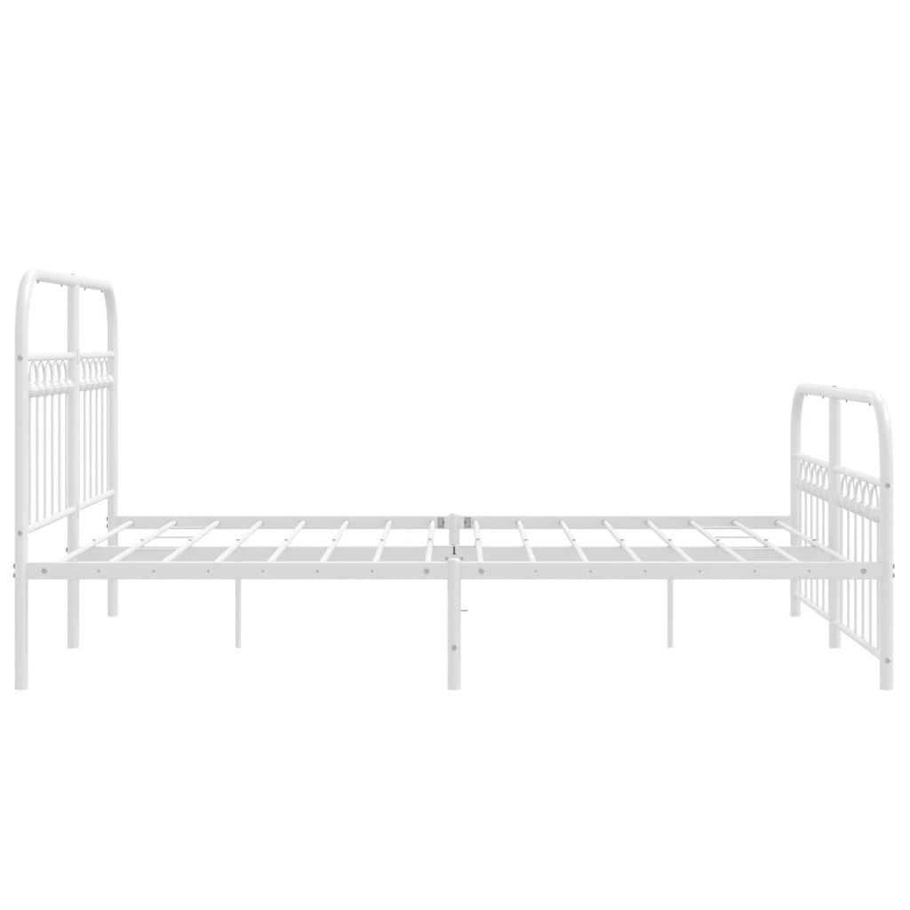 Cadre de lit métal sans matelas et pied de lit blanc 137x190 cm