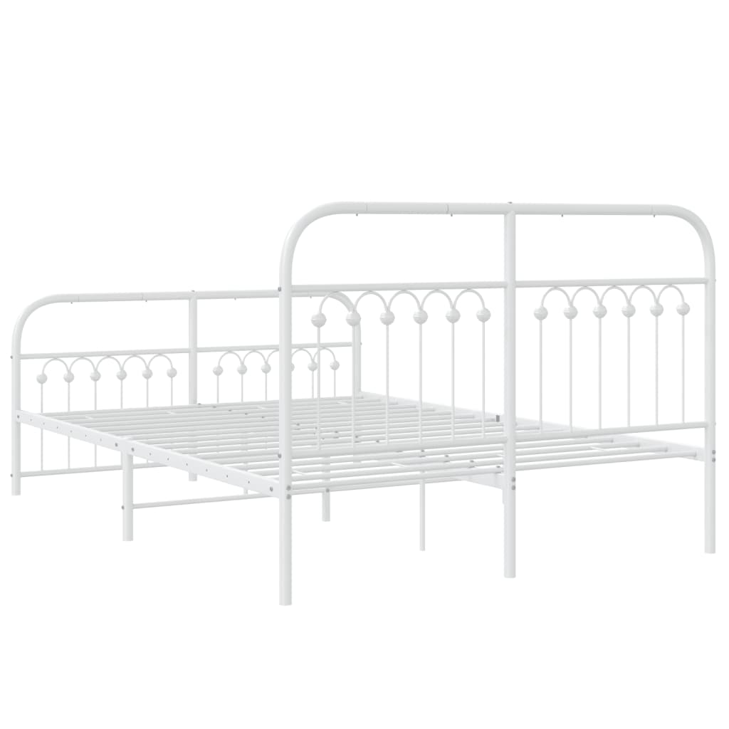 Cadre de lit métal sans matelas et pied de lit blanc 137x190 cm