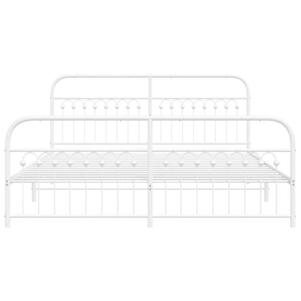 Cadre de lit métal sans matelas et pied de lit blanc 183x203 cm