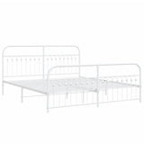 Cadre de lit métal sans matelas et pied de lit blanc 183x213 cm