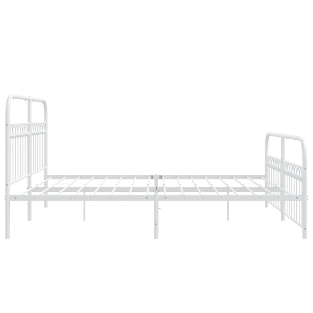 Cadre de lit métal sans matelas et pied de lit blanc 183x213 cm