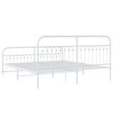 Cadre de lit métal sans matelas et pied de lit blanc 183x213 cm