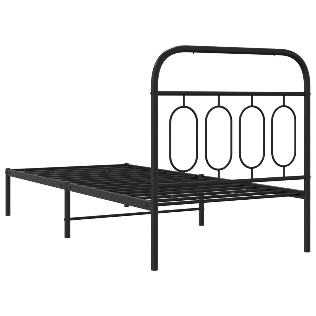 Cadre de lit métal sans matelas avec tête de lit noir 80x200 cm