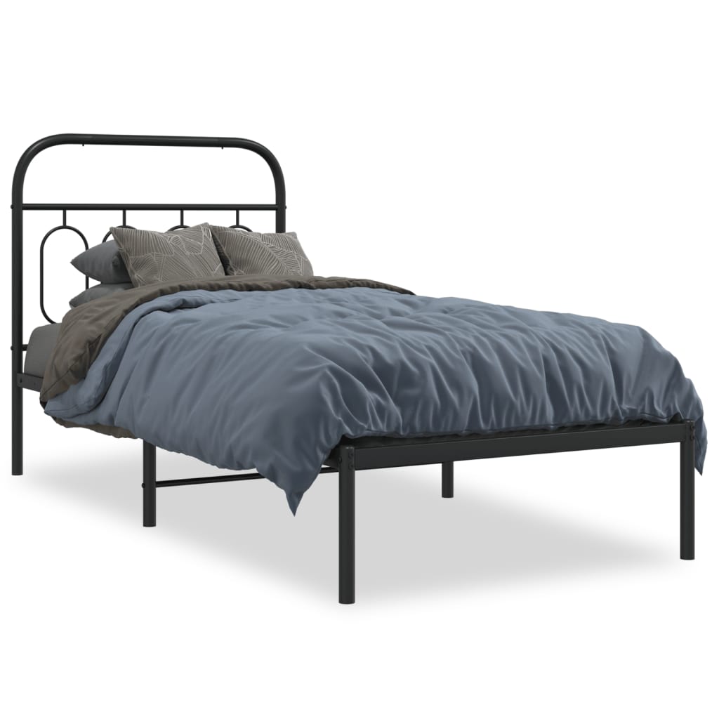 Cadre de lit métal sans matelas avec tête de lit noir 90x190 cm