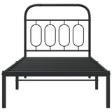 Cadre de lit métal sans matelas avec tête de lit noir 90x190 cm