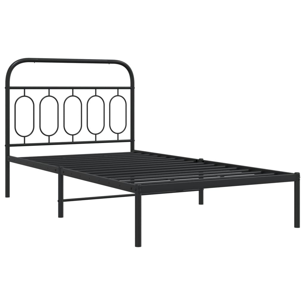 Cadre de lit métal sans matelas avec tête de lit noir 100x190cm