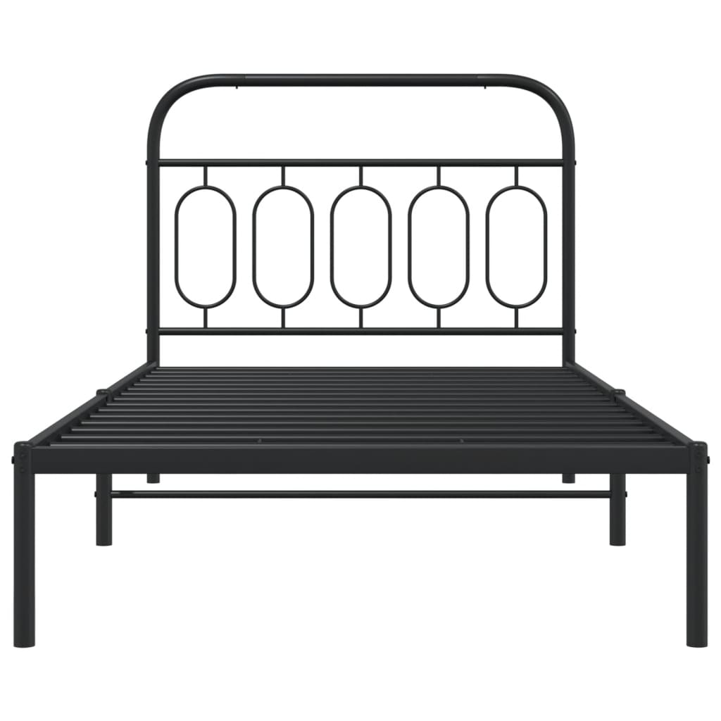 Cadre de lit métal sans matelas avec tête de lit noir 100x190cm