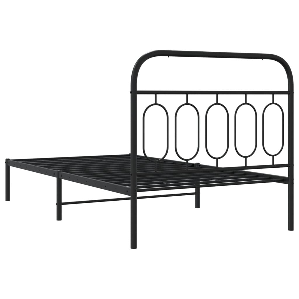 Cadre de lit métal sans matelas avec tête de lit noir 100x190cm