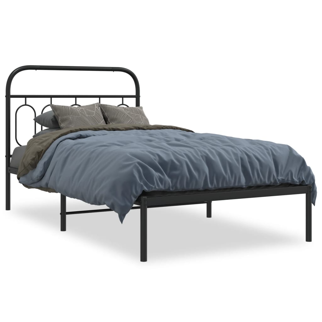 Cadre de lit métal sans matelas avec tête de lit noir 107x203cm