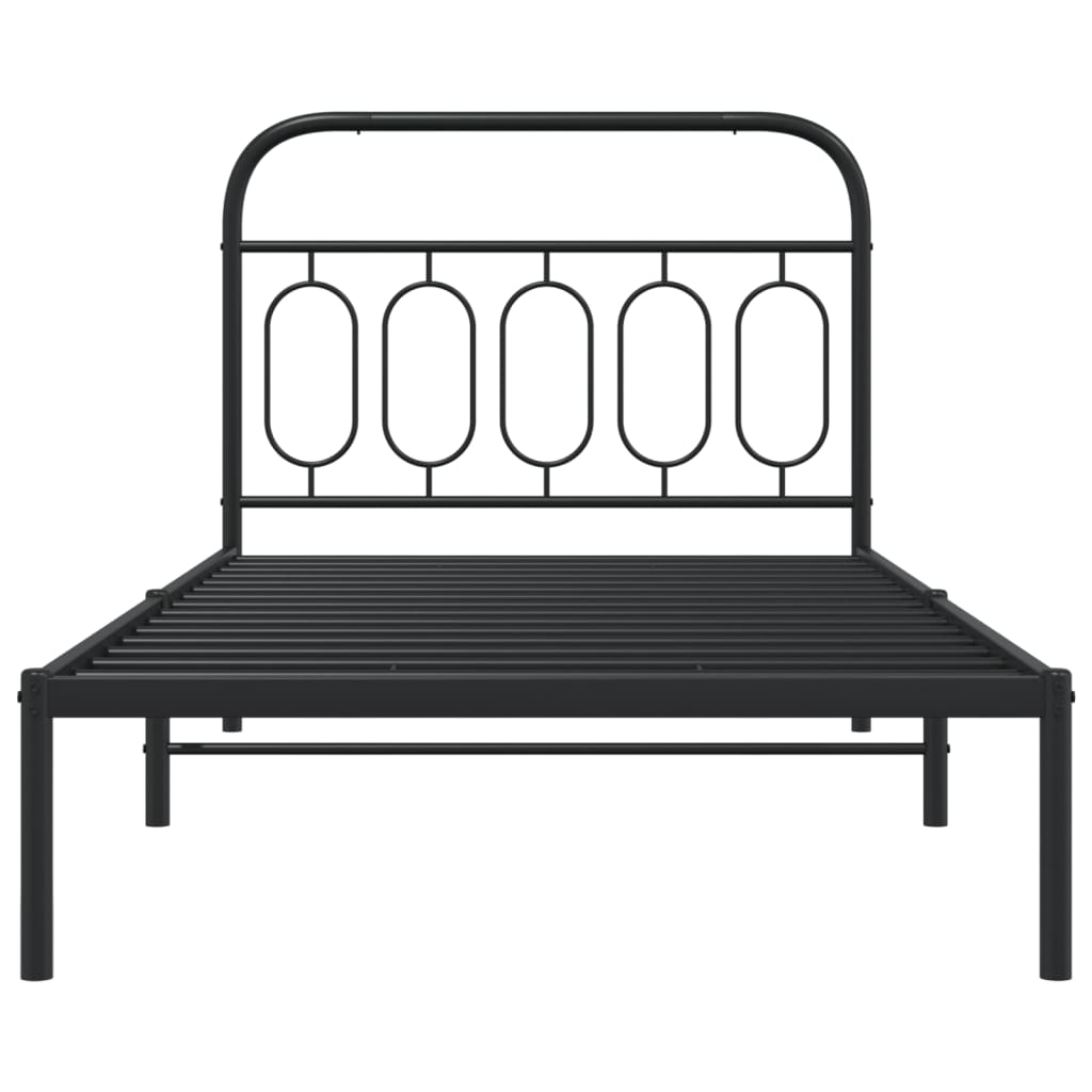 Cadre de lit métal sans matelas avec tête de lit noir 107x203cm