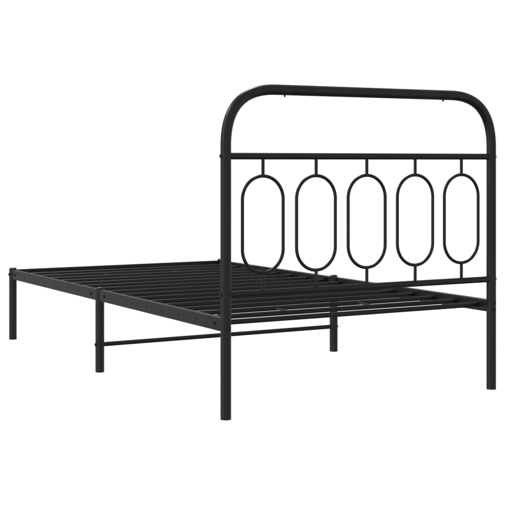 Cadre de lit métal sans matelas avec tête de lit noir 107x203cm