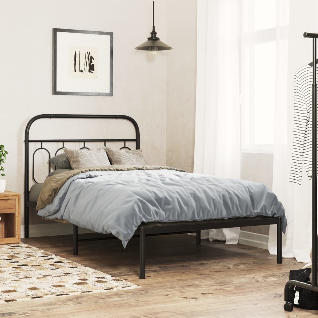 Cadre de lit métal sans matelas avec tête de lit noir 107x203cm