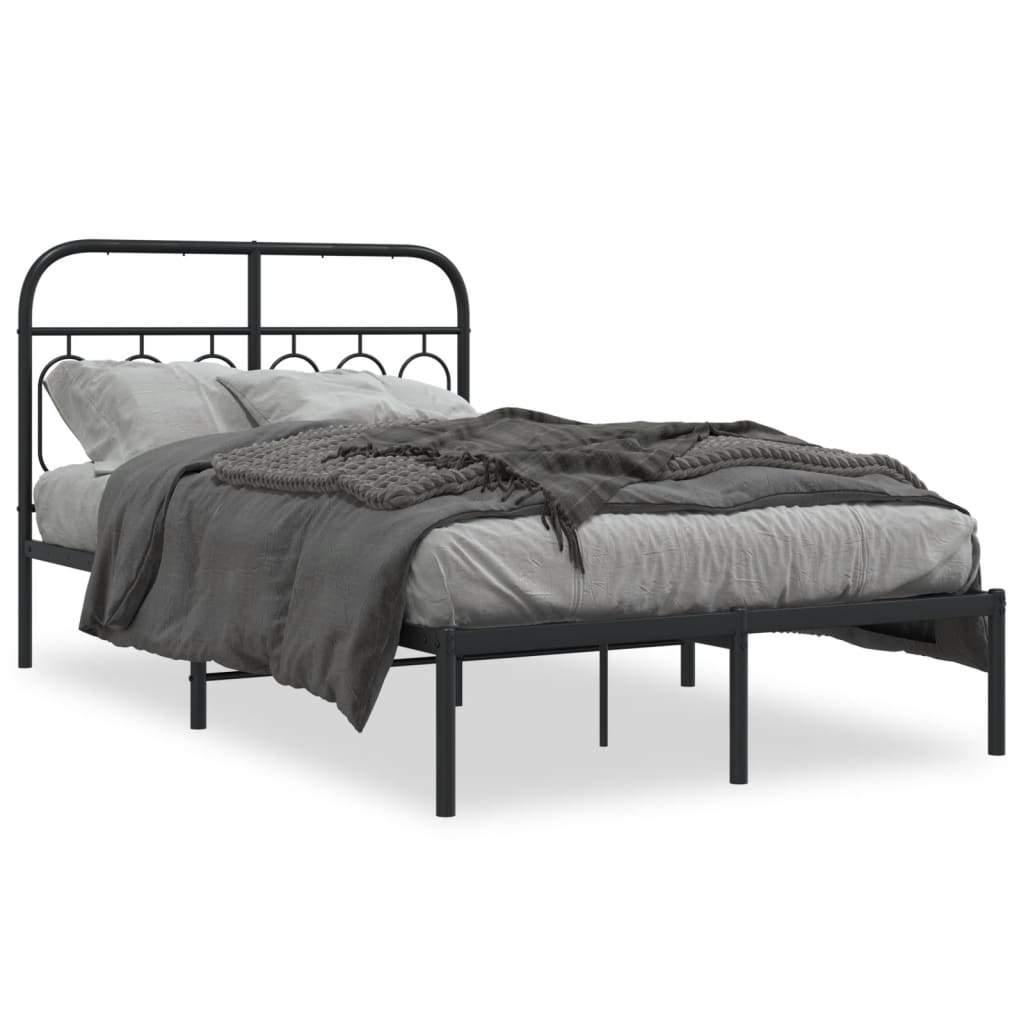 Cadre de lit métal sans matelas avec tête de lit noir 120x190cm