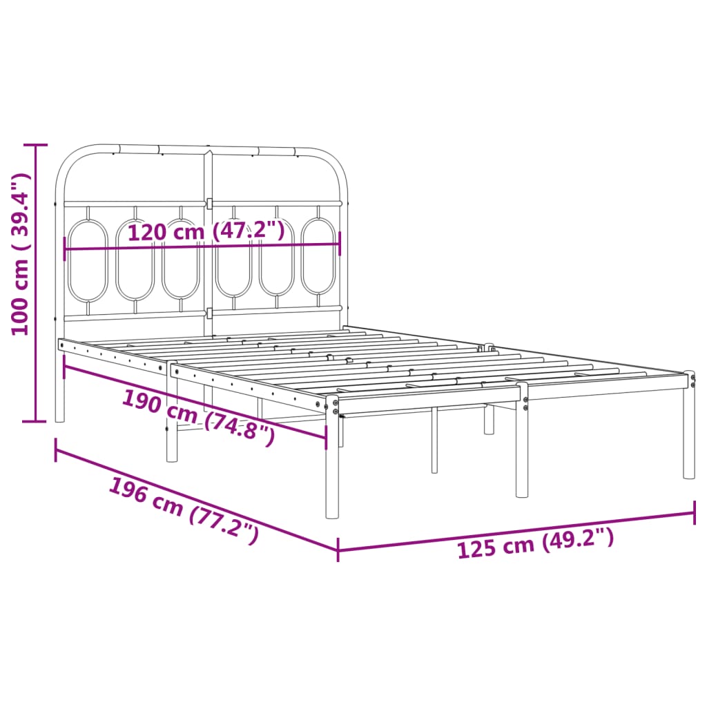 Cadre de lit métal sans matelas avec tête de lit noir 120x190cm