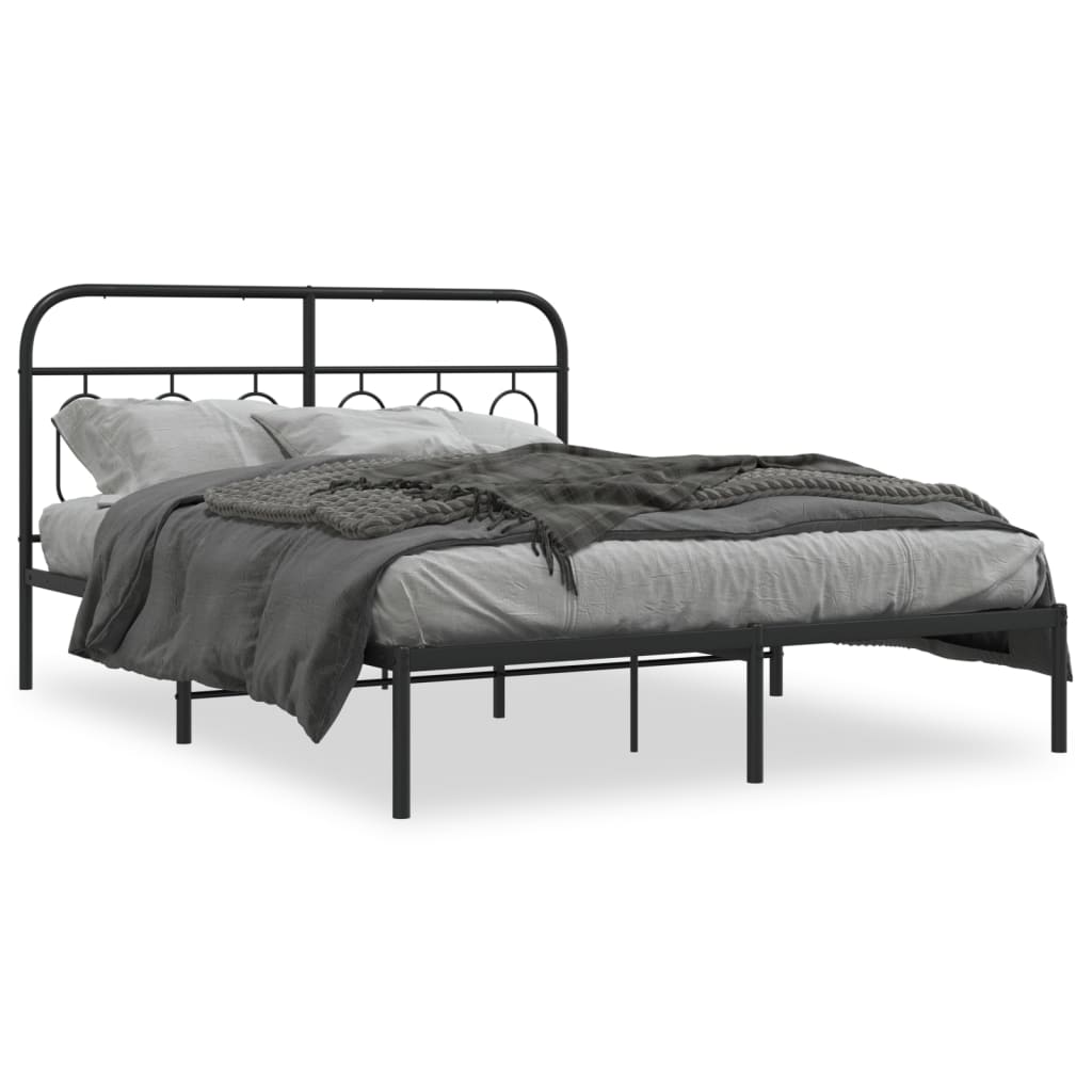 Cadre de lit métal sans matelas avec tête de lit noir 135x190cm