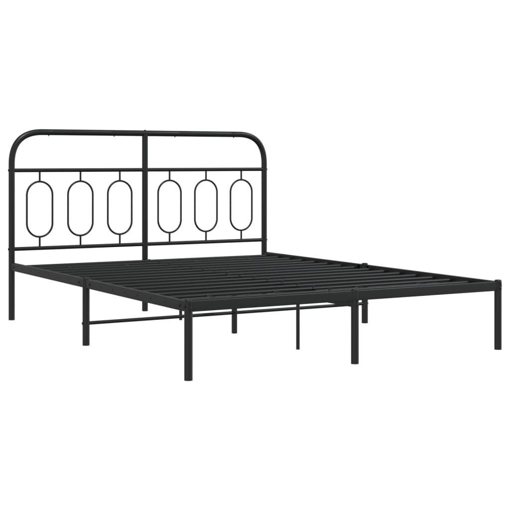 Cadre de lit métal sans matelas avec tête de lit noir 135x190cm