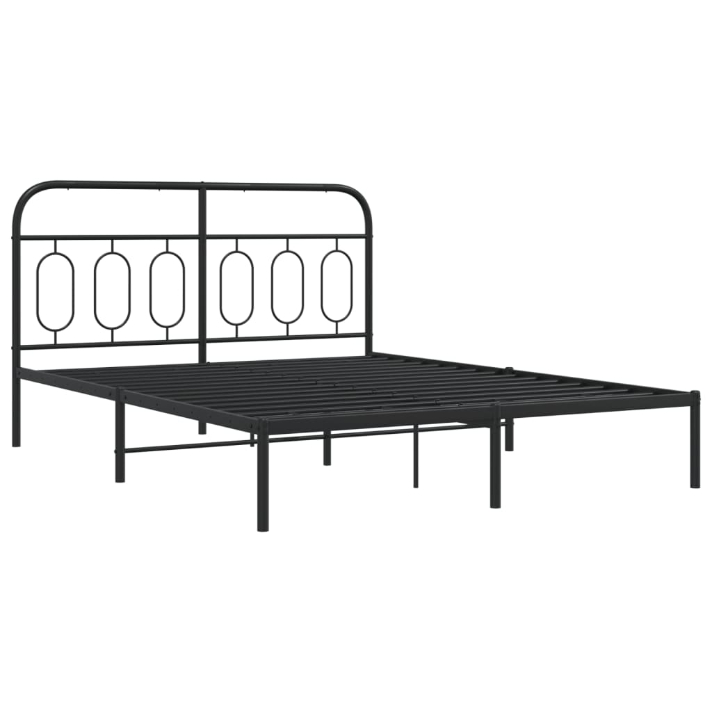 Cadre de lit métal sans matelas avec tête de lit noir 140x190cm