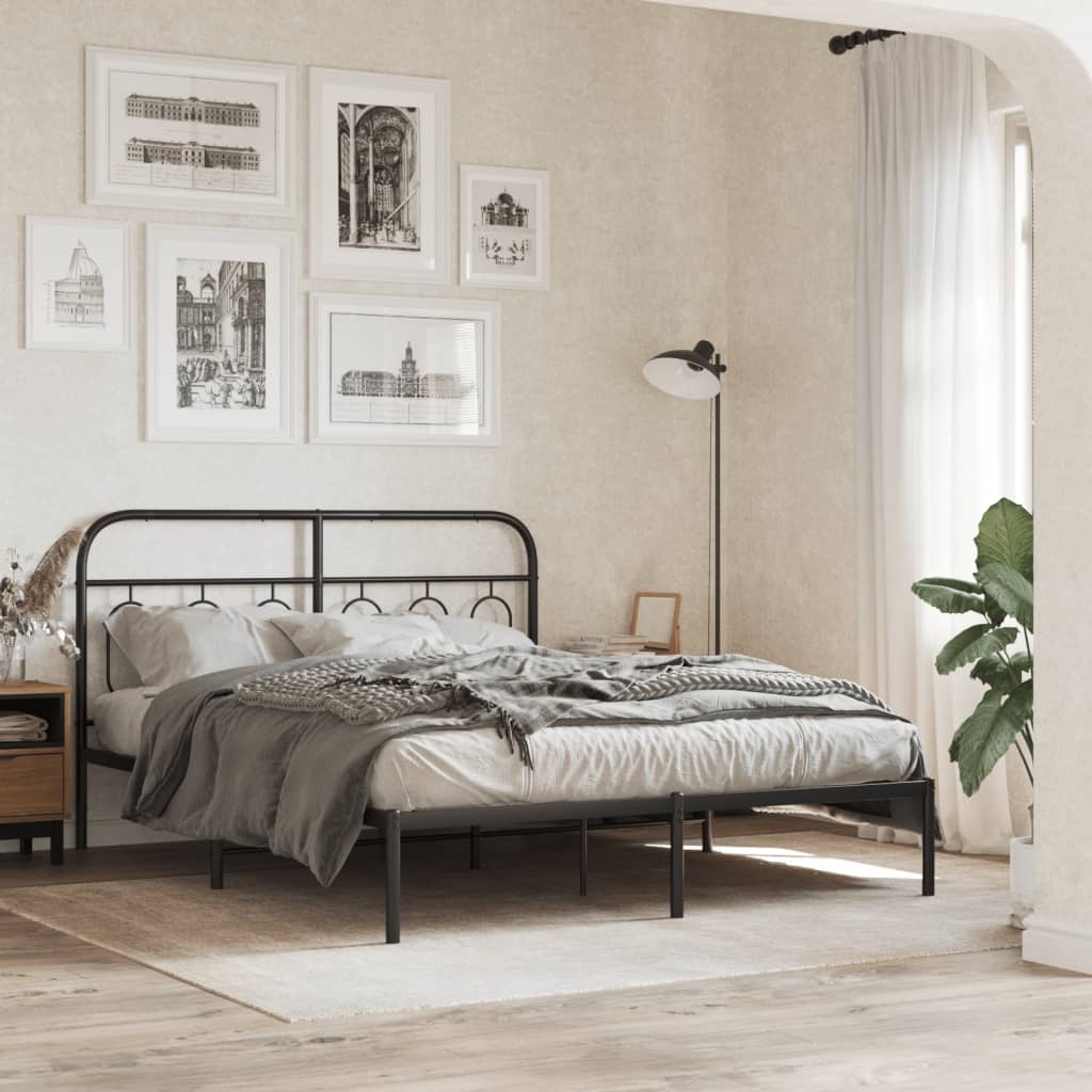 Cadre de lit métal sans matelas avec tête de lit noir 140x190cm