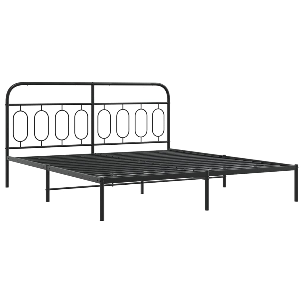 Cadre de lit métal sans matelas avec tête de lit noir 193x203cm