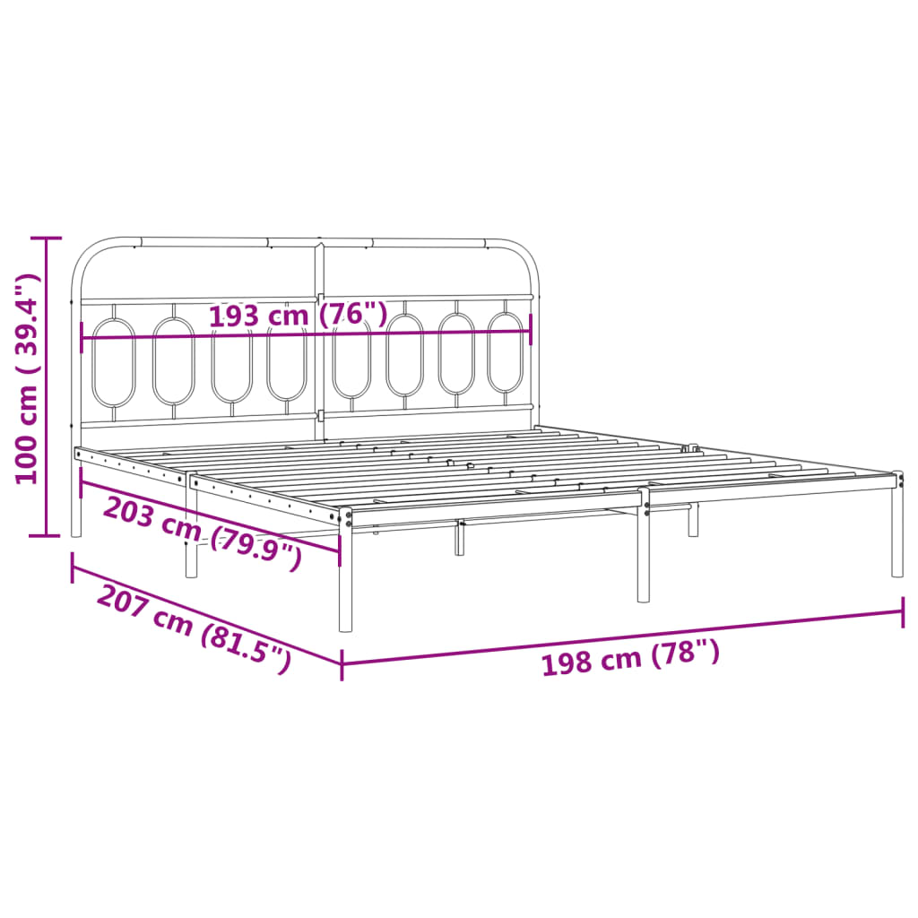 Cadre de lit métal sans matelas avec tête de lit noir 193x203cm