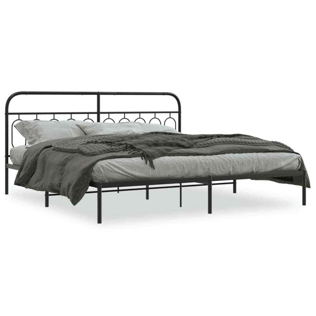 Cadre de lit métal sans matelas avec tête de lit noir 200x200cm