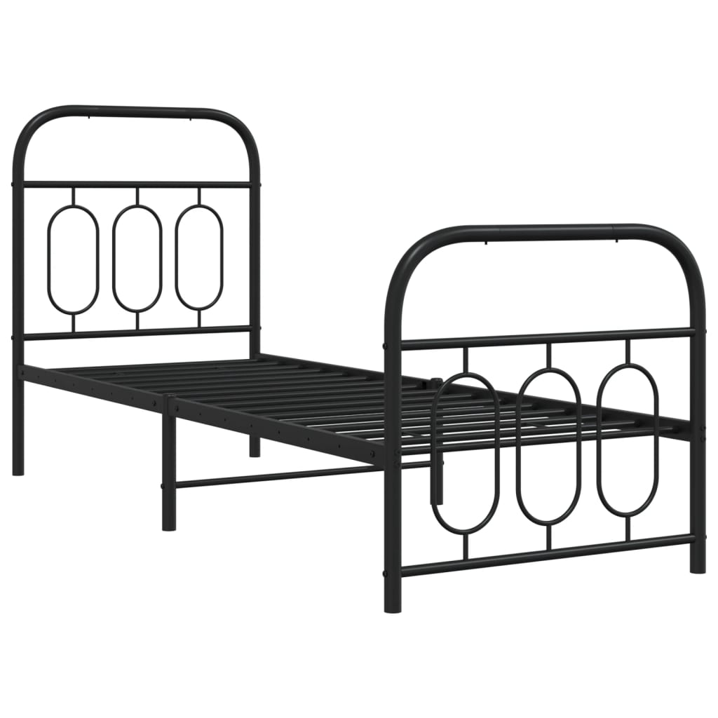 Cadre de lit métal sans matelas avec pied de lit noir 75x190 cm