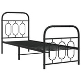 Cadre de lit métal sans matelas avec pied de lit noir 75x190 cm