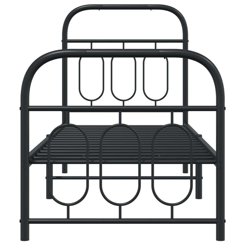 Cadre de lit métal sans matelas avec pied de lit noir 75x190 cm