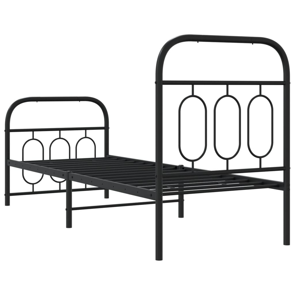 Cadre de lit métal sans matelas avec pied de lit noir 75x190 cm