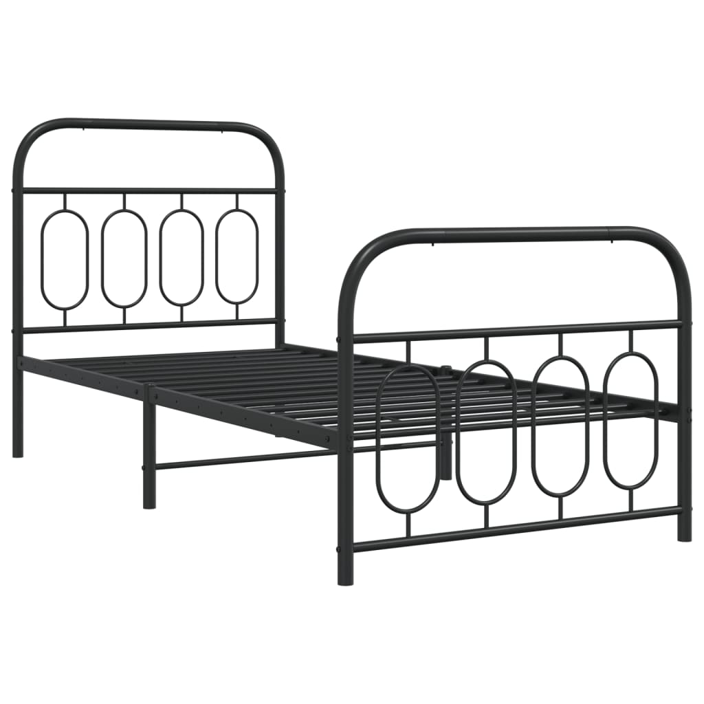 Cadre de lit métal sans matelas avec pied de lit noir 90x190 cm