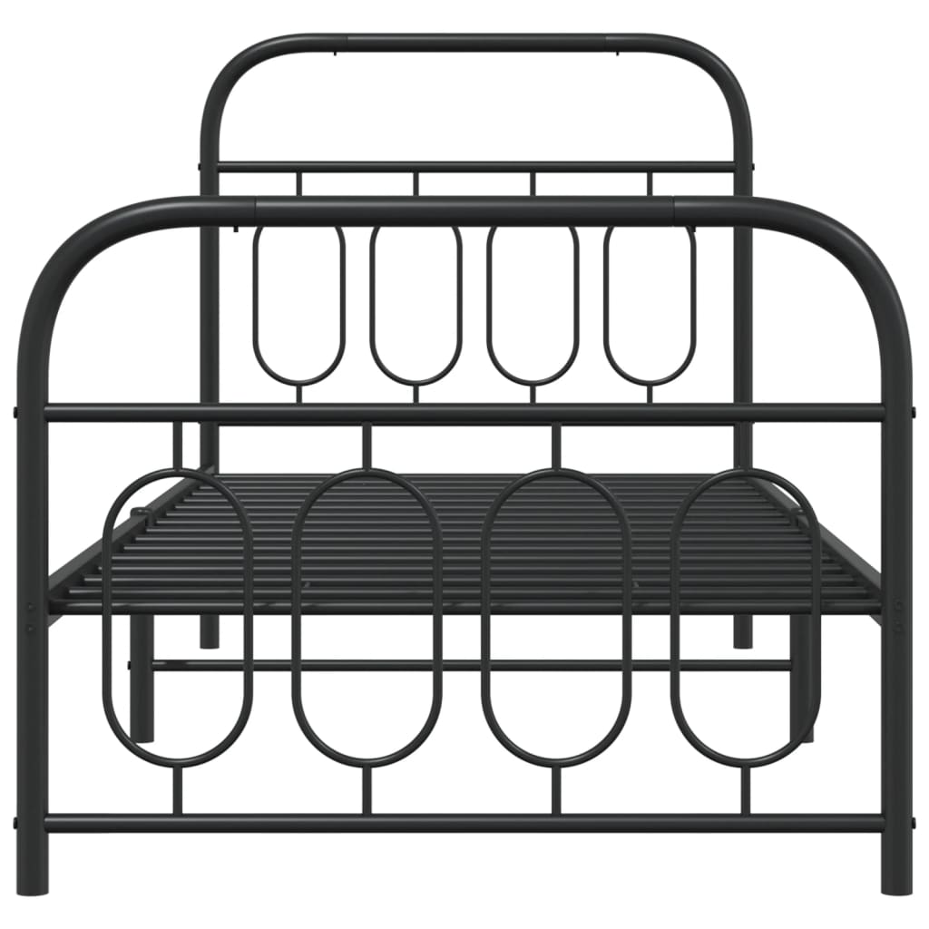 Cadre de lit métal sans matelas avec pied de lit noir 90x190 cm